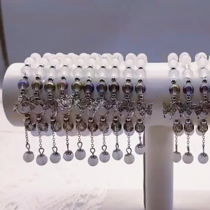 Glass Cat's Eye Bead Bracelet with Butterfly Charm